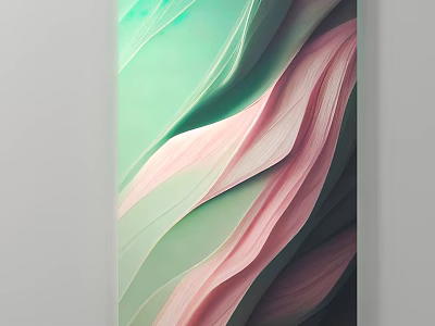 Abstract Art Painting With Soft Green And Pink Wavy Lines Modern Wall Decor 3d model