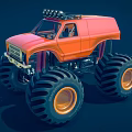 Orange Monster Utility Truck with Large Tires Roof Light Rack for Off Road Adventure