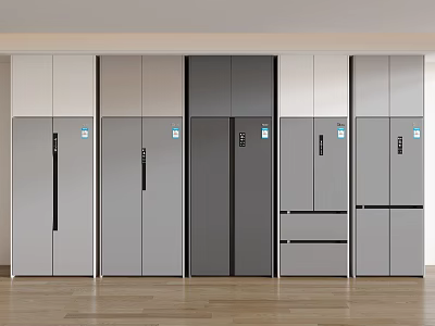 Refrigerators and Freezers Showcase with Various Designs Color Options and Door Styles 3d model