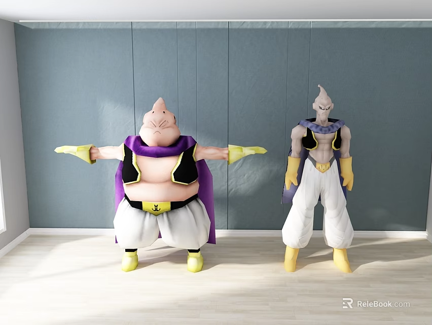 Plush Dragon Ball Dolls With Purple Capes White Pants And Open Arms 3d model 
