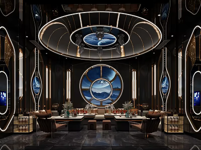 Luxury Modern KTV Room Interior With Circular Decor And Seating 3d model