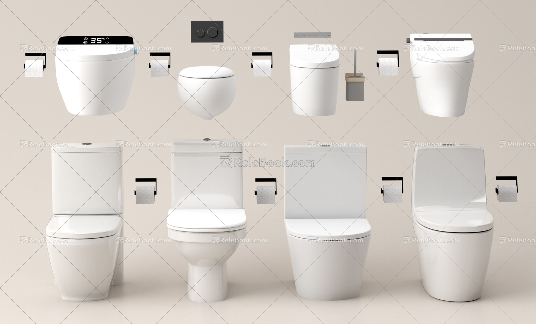 Bathroom combination toilet urinal intelligent toilet squatting 3d model