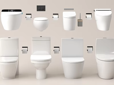 Various White Toilet Models With Different Installation Styles And Flush Systems 3d model