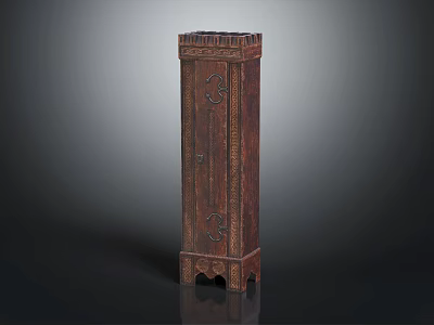 Dark Wooden Classical Wardrobe Featuring Intricate Carvings And Elegant Carved Base Design 3d model