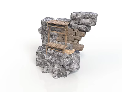 Modern Outdoor Stone Structure Design With Wooden Ladder Steps And Natural Elements 3d model