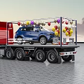 Tobacco and Alcohol Store Promotion Red Truck Transparent Display Blue Car Balloons QR Code