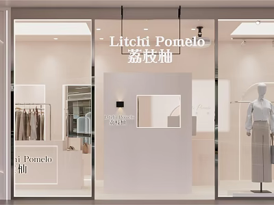 Stylish Clothing Store Window Display With Mannequin And Hanging Clothes On Racks 3d model