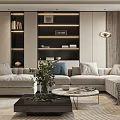 Modern Living Dining Room Interior Design With Comfortable Sofa Chairs And Bookshelves