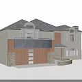Single Family Home Exterior Design Featuring Gabled Roof Stone Walls Arched Windows And Front Porch
