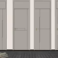 Four Sleek Light Gray Hinged Doors With Green Plant Books And Lamp