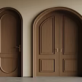 Classic Wooden Arched Doorways With Single And Double Paneled Designs On Neutral Wall