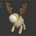 Cartoon Style Reindeer Figure With Large Brown Antlers And White Round Head