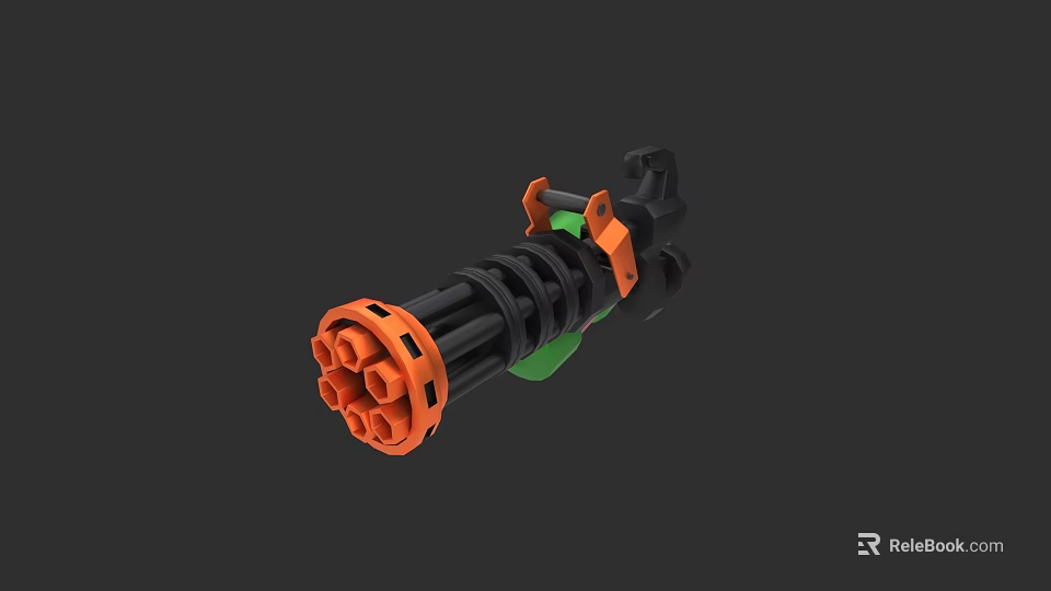 Multi Barrel Toy Weapon With Black Orange And Green Design Features 3d model 