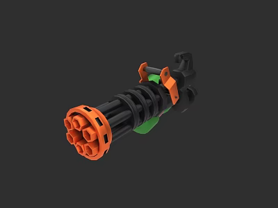 Multi Barrel Toy Weapon With Black Orange And Green Design Features 3d model