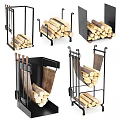 Stone Wood Firewood Storage Racks With Metal Frames And Stacked Logs