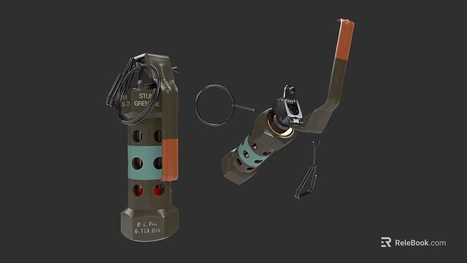 Military Stick Grenade 82-2 Model With Fuse Handle Green Brown Design And Red Blue Markers 3d model 