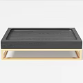 Black Wooden Surface Tray With Gold Metal Base Frame For Daily Serving And Decorative Use