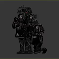 Game Movie Characters in Black Armor Standing with Red Glowing Elements and Weapons
