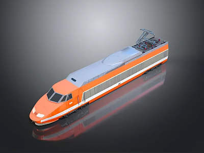 Modern High Speed Train With Streamlined Orange Front White Body Roof Equipment And Reflective Surface 3d model