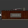 Wooden Vinyl Record Player With Black Turntable Tonearm And Control Knobs