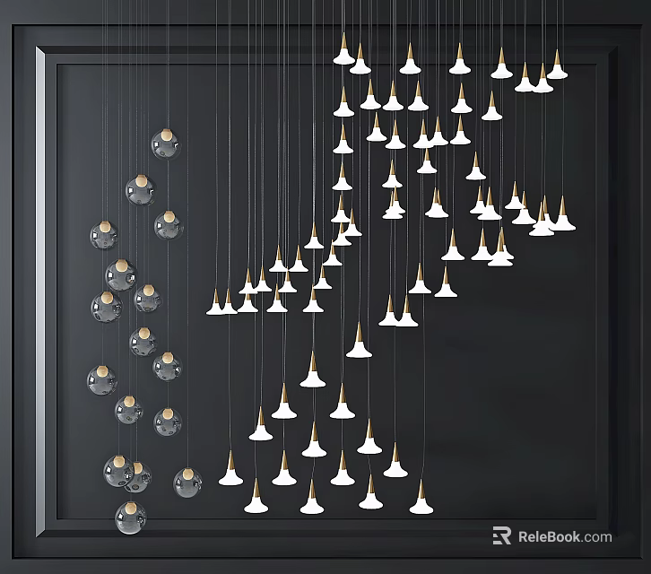 Diverse Style Hanging Chandeliers With Gold Details 3d model 