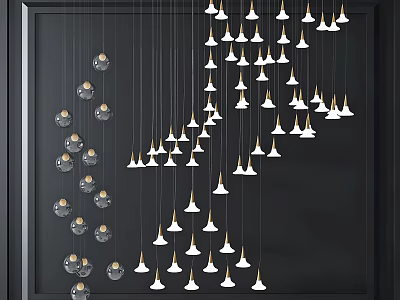 Diverse Style Hanging Chandeliers With Gold Details 3d model