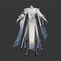 Man In Traditional White And Blue Robe With Flowing Sleeves And Ornate Details