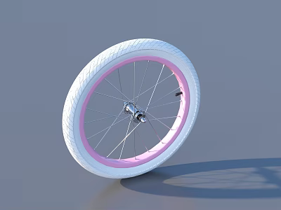 White Bicycle Wheel With Pink Rim Spokes And Metal Hub Design 3d model