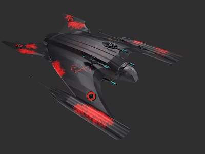 Futuristic Black Spaceship With Red Glowing Wings And Detailed Structure 3d model