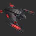 Futuristic Black Spaceship With Red Glowing Wings And Detailed Structure
