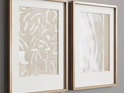 Abstract Wall Art with Beige and White Patterns in Gold Framed Hanging on Wall 3d model