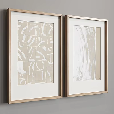 Abstract Wall Art with Beige and White Patterns in Gold Framed Hanging on Wall 3d model