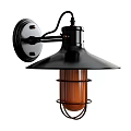 Industrial Style Black Wall Lamp With Copper Shade And Metal Cage Frame Design