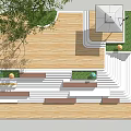 Modern Stairs With Wooden Deck Grass Benches Umbrella And Tree In Outdoor Space