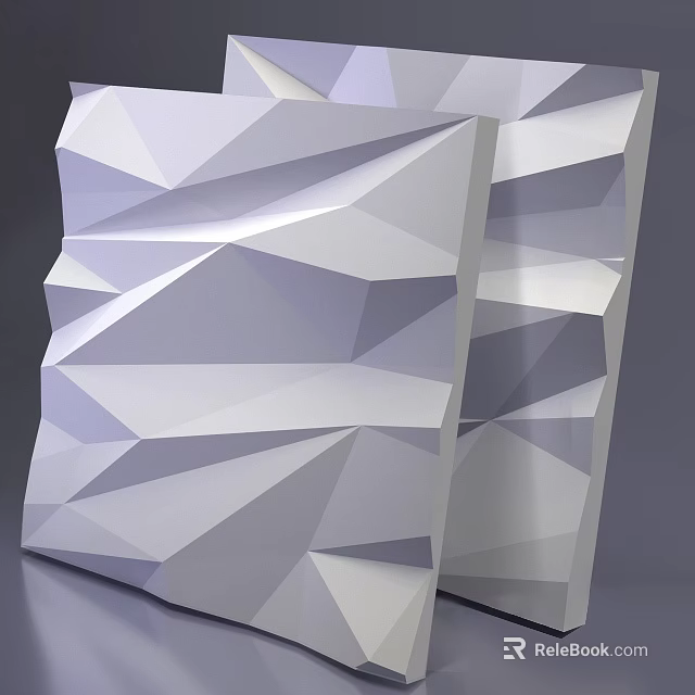 Geometric Wall Decor With 3D Abstract Design White And Light Purple Panels 3d model 