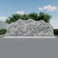 Natural Stone Texture Feature Wall With Green Trees Blue Sky And White Clouds 3d model