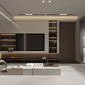 Modern Living Room Interior With Grey Sofa Coffee Table Rug And Striped Wall Lighting