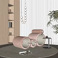 Brown Round Design Leisure Chair With Side Table And Bookshelf In Cozy Modern Room