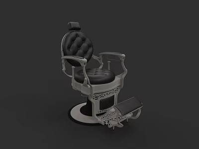 Vintage Barber Armchair With Black Leather Upholstery And Carved Metal Frame 3d model