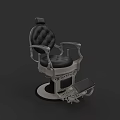 Vintage Barber Armchair With Black Leather Upholstery And Carved Metal Frame