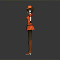 3D Character Model With Orange Hat Striped Dress Brown Boots And Red Bow