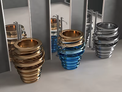 Modern Stacked Washbasin Design With Gold Blue Silver Colors And Mirror Background 3d model