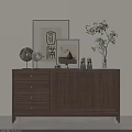 Natural Wood Entryway Sideboard Cabinet With Drawers Slatted Doors Decorative Items And Green Plant