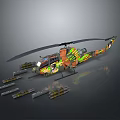 Detailed Military Helicopter Model With Camouflage Paint Rotors And Missiles