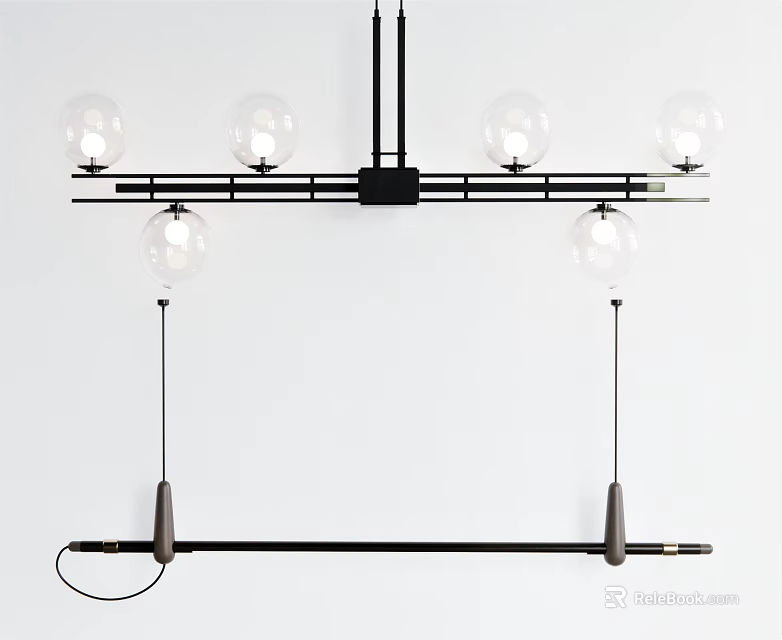 Modern Minimalist Chandelier With Black White Gray Color Scheme And Transparent Spherical Bulbs 3d model 