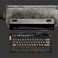 Vintage Retro Computer With Green Screen And Worn Keyboard Weathered Design