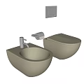 Modern Olive Green Toilet with Matching Sink Faucet and Toilet Paper Holder