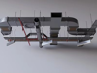 Industrial Metal Piping System Featuring Connecting Components And Support Structures 3d model