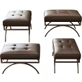 Modern Brown Tufted Leather Sofa Stools With Sleek Metal Legs And Classic Style
