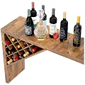 Wooden Wine Cabinet With Tilted Rack And Shelves For Bottles Glasses And Decanter